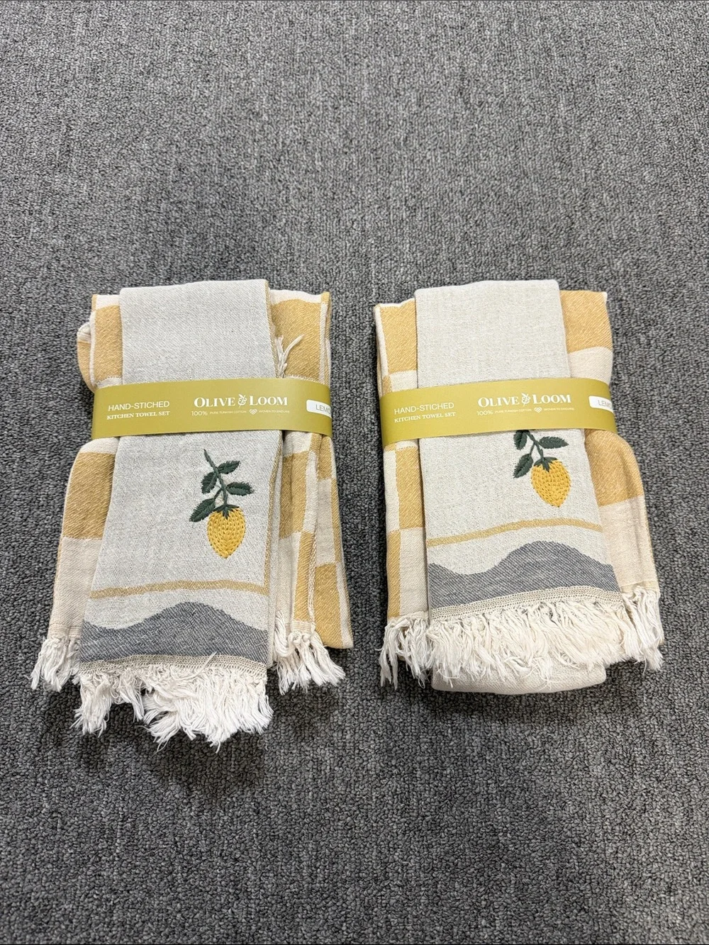 Olive & Loom LEMON HAND-STITCHED TEA TOWEL SET